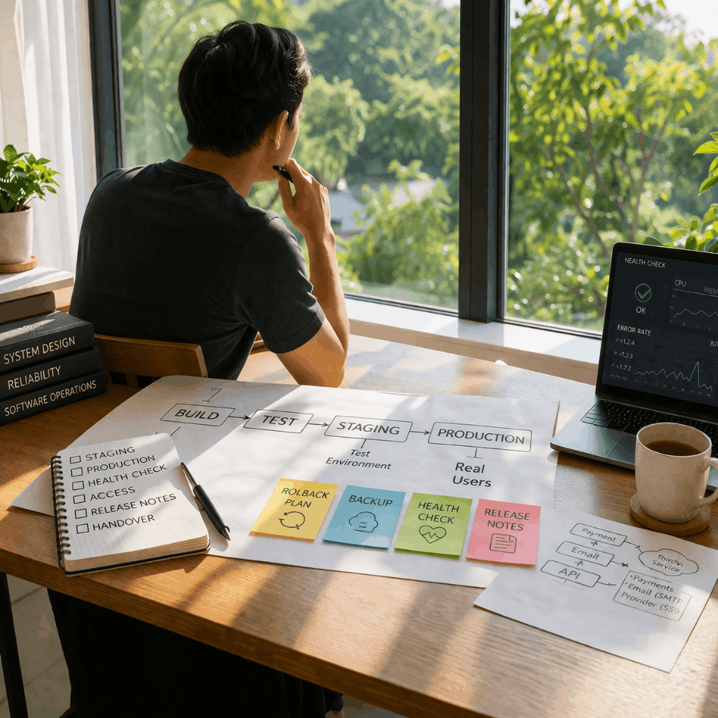 Staging, production và health check: founder cần hiểu tối thiểu đến đâu