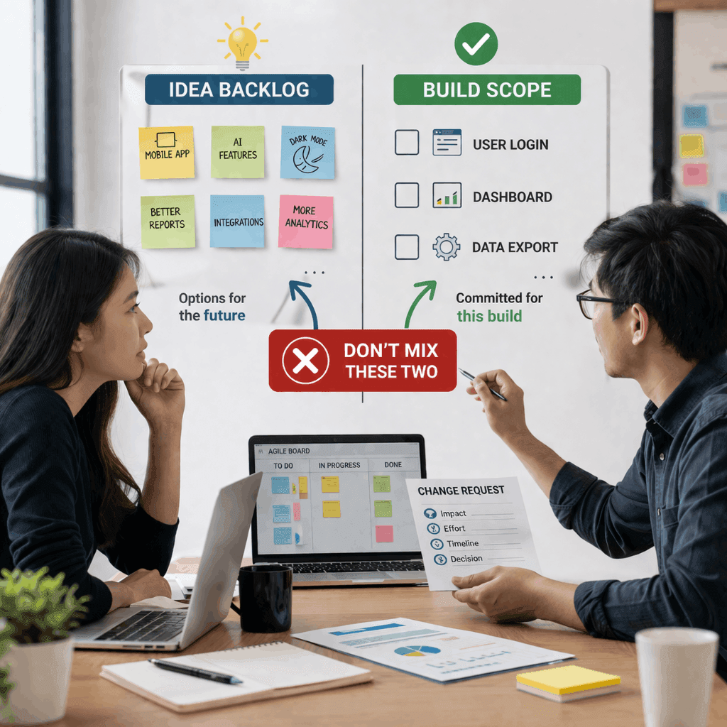 Backlog ý tưởng và phạm vi build: đừng trộn hai thứ này vào nhau