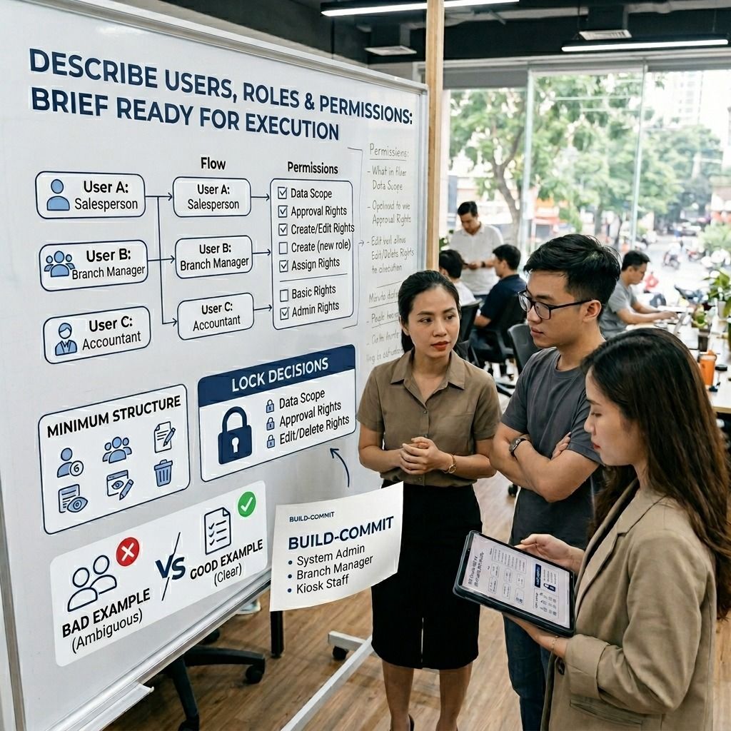 User, role và quyền hạn nên được mô tả thế nào trong brief để đủ điều kiện thi công