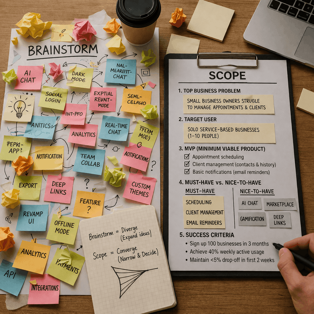 Brainstorm không phải phạm vi dự án: vì sao ý tưởng nhiều chưa chắc đã đúng